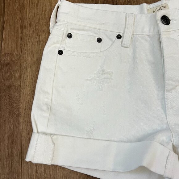 J Crew White Roll Cuff Distressed Jean Shorts Sz 24 - Picture 4 of 8